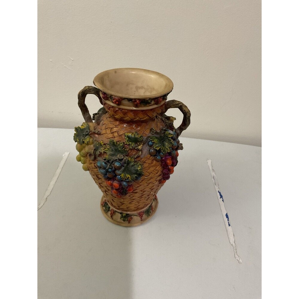 Vintage Italian Majolica Vase with Grapes and Leaves
